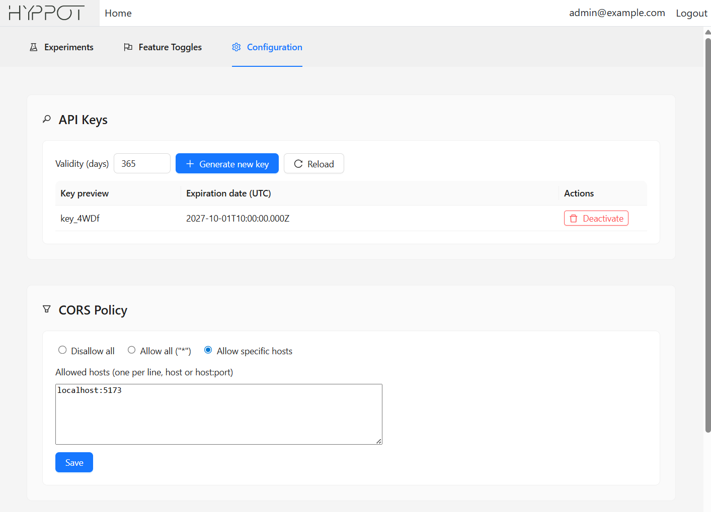 Configuration options panel screenshot