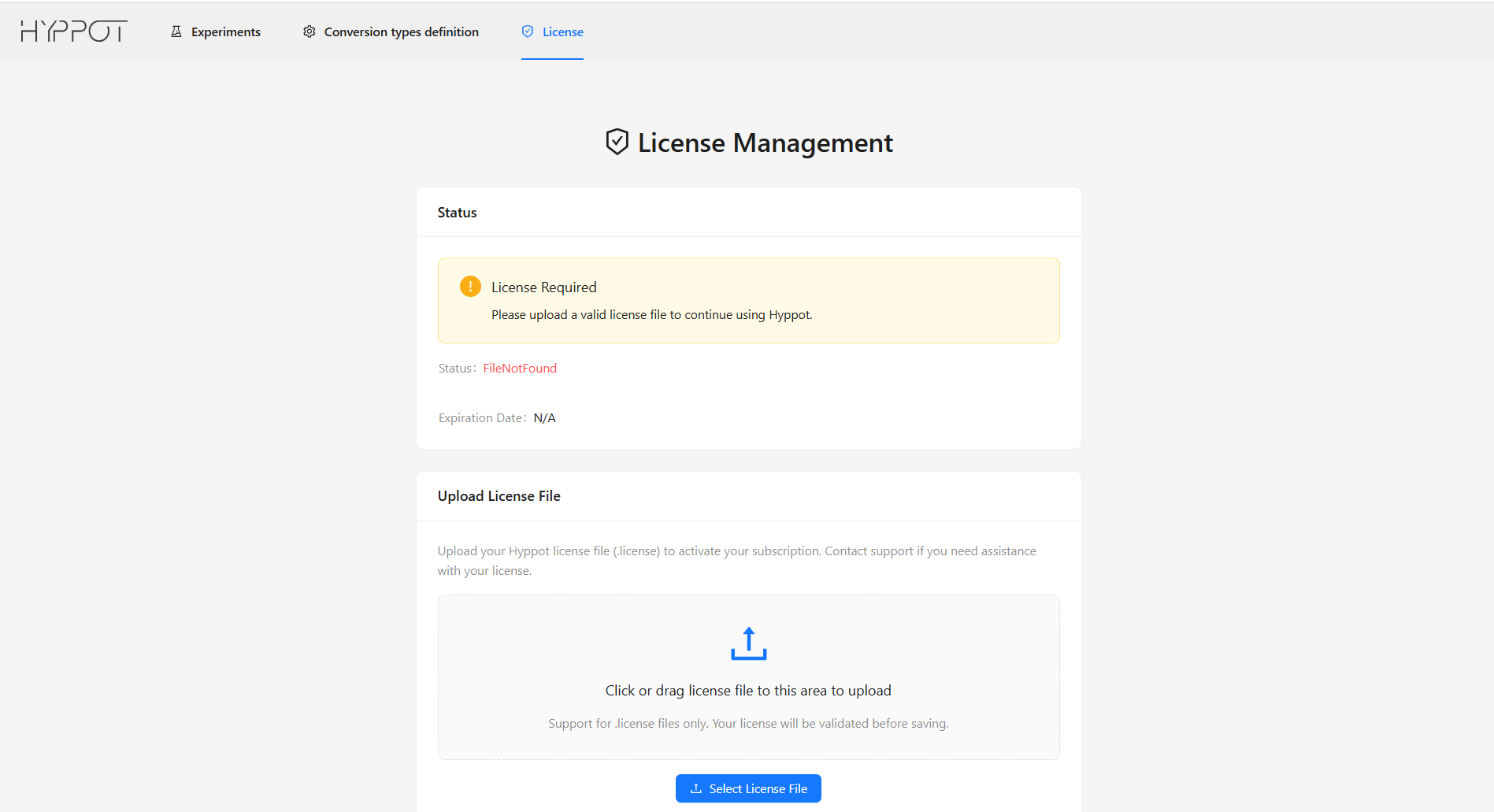 License panel screenshot